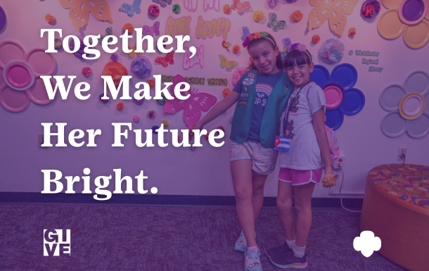 Girl scout give Miami Day Graphic that says "Together, We Make Her Future Bright."