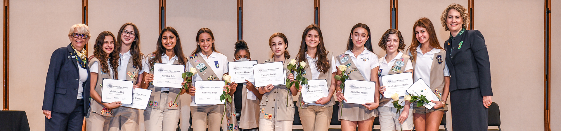  Miami Silver Award Girl Scouts posing with certificates after ceremony 