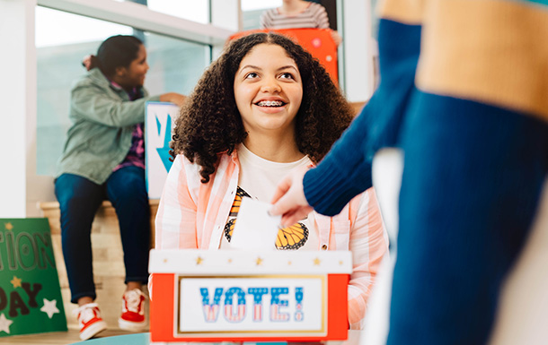 Girl Scout collecting votes